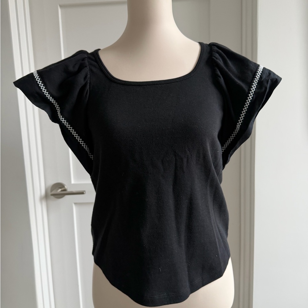 Maeve by Anthropologie Black Blouse with White Stitching